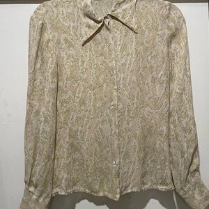 Banana Republic Cream and Tan Patterned Blouse